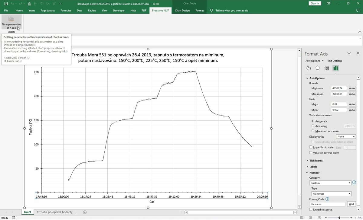 Time axis in XY chart of Excel