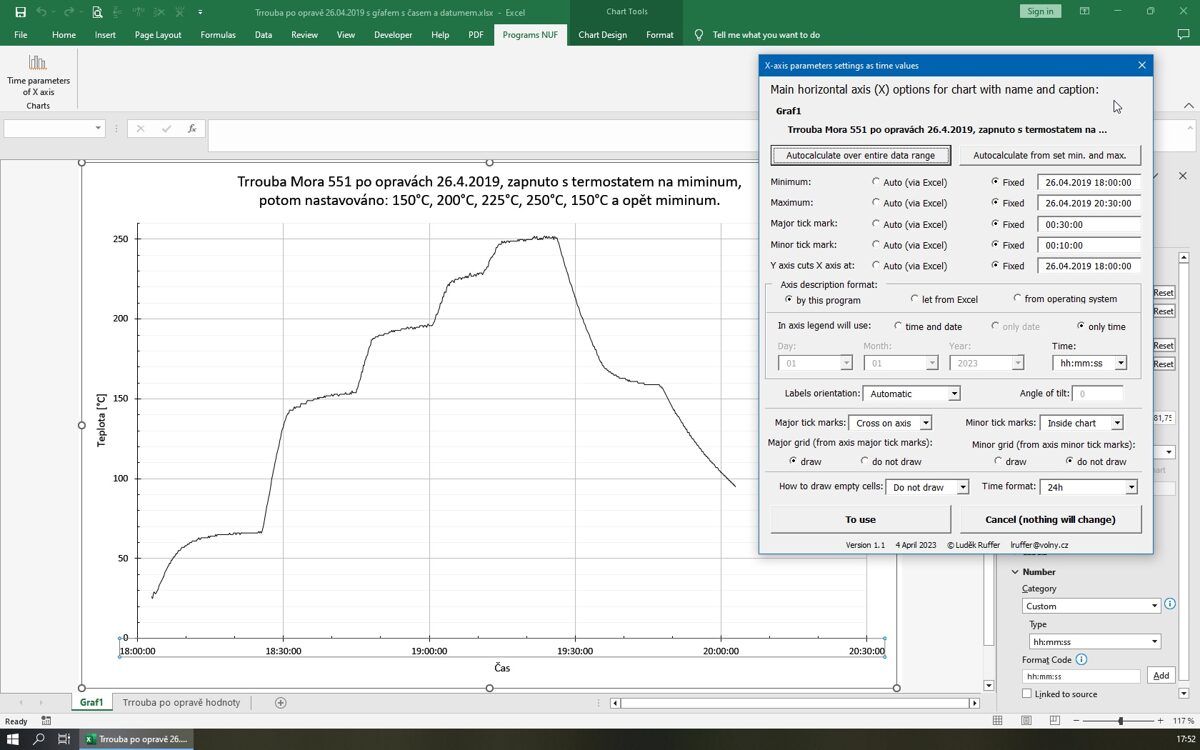 Time axis in XY chart of Excel